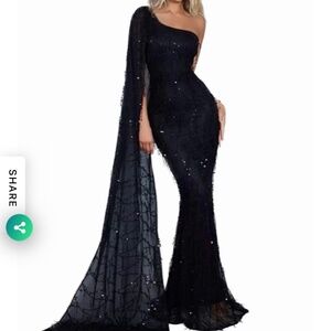 Black one shoulder sequins dress